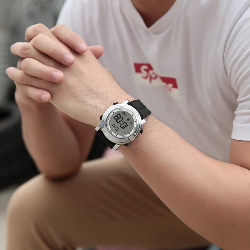 BUREI Men's Digital LED Display Waterproof Watch, Fashionable, Sports, Date,