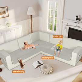 Arfntevss Waterproof Corner Sectional Couch Covers for Dogs Pet L Shape Sofa Cover Washable Velvet Large Couch Cushion Protector for Sectional Sofa Non Slip U Shaped Slipcovers (Light Gray, Large)