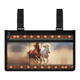 SUITOSELFY Aztec Wheelchair Side Bag Indian Ethnic Tribal Horse Wheelchair Bags to Hang on Side,Wheelchair Accessories Armrest Pouch for Adults Wheelchair Organizer Storage Bag with Cup Holder