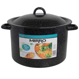 Mirro 12Qt Traditional Vintage Style Black Speckled Enamel on Steel Stock Pot with Lid, (MIR-10705)