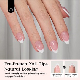 Beetles French Tips Press On Nails: 224 Pcs Pink French Tip Nails Short Almond Fake Nails, Soft Gel Nail Tips False Nails Art DIY For Women,16 Sizes