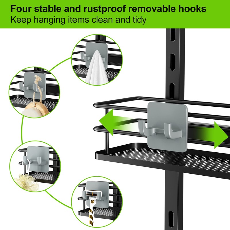 Orimade Adjustable Hanging Over the Shower Door Caddy with Hooks,