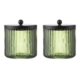 KMwares 2-Pack Glass Qtip Holder Dispenser Set for Cotton Ball, Swab, Round Pads, Floss Picks - Bathroom Canister Storage Organization and Vanity Makeup Organizer(Olive Green)