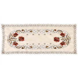 Table Cloth Europe Style Red Floral Elegant Table Cover Flower Hollow Embroidered Table Runner Exquisite Small Tablecloth Decorate For Wedding Banquet TV Cabinet Coffee Table(Rectangle)