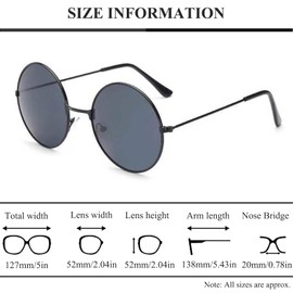 BOZILY 8PCS Hippy Specs Sunglasses Round Hippie Retro Sunglasses Round Sunglasses with Metal Frames Retro Hippy Style Sunglasses 60's 70's Style Circle Retro Glasses for Hippie Fancy Dress Accessory