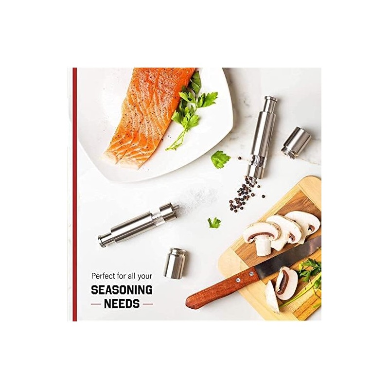 Stainless Steel Glass Body Salt and Pepper Grinder, Thumb press