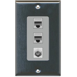 RiteAV Decorative 1 Gang Wall Plate (Stainless Steel/Gray) 3 Port - 2 x Cat6, 1 x Coax