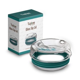 Tupkee Glass Sip Lid Cyan - Replacement for Double Wall Tumbler, 14oz & 8oz Hand Blown Travel Mug
