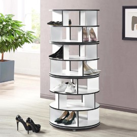 Kings Brand Furniture - 7-Tier Rotating Shoe Rack, 360° Revolving Lazy Susan Spinning Shoe Rack Tower Storage Organizer for Closet Entryway Bedroom Hallway, White