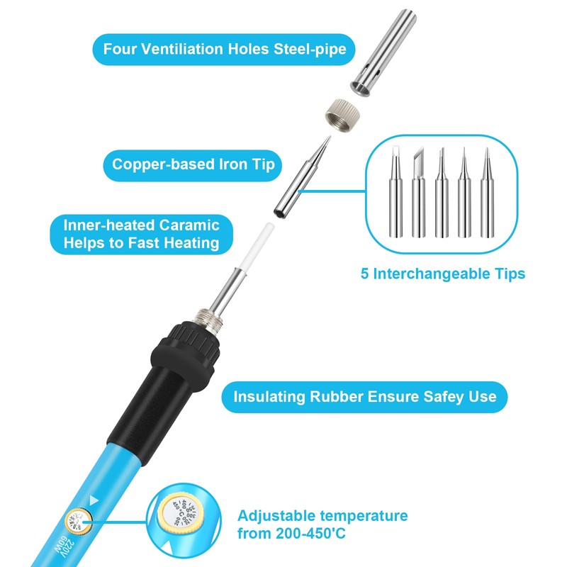 60W Soldering Iron Kit, Adjustable Temperature Welding Tool with LCD