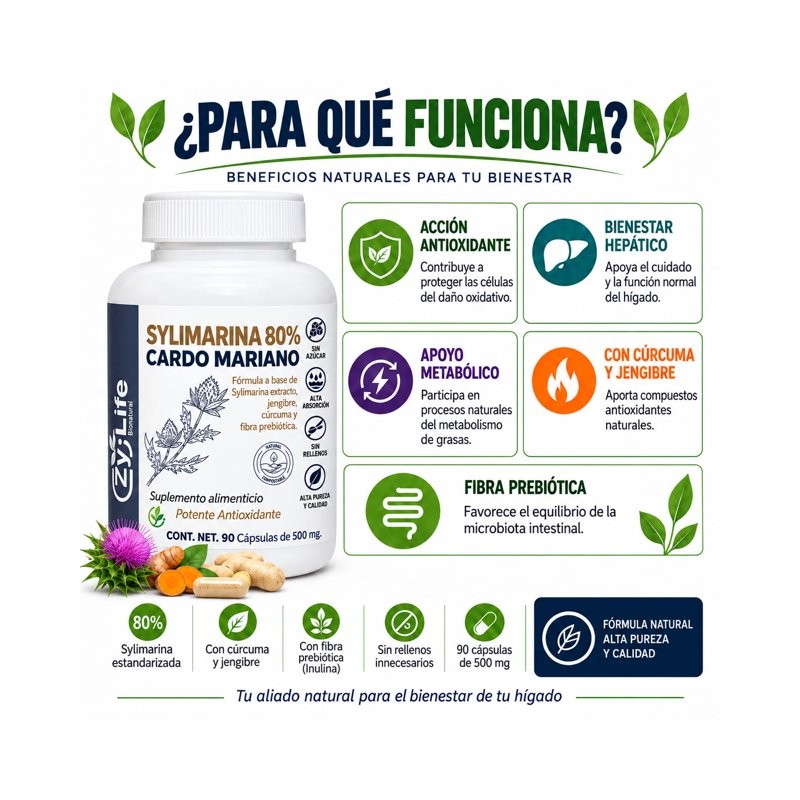 Extracto Sylimarina 80% Cardo Mariano Zy-Life 90 Caps Apoyo Hepático