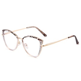 Cyxus Cat Eye Blue Light Blocking Glasses Metal Frame UV Filtering Computer Glasses Clear Lens For Men Women 8171 Leopard