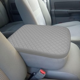 Xaido Center Console Cover Compatible with 2002-2012 Dodge Ram, Jump Seat Console Armrest Cover, Leather Arm Rest Lid Protective Cover, Gray