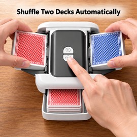 Rechargeable Automatic 2-Deck Card Shuffler, 1200mAh Cordless Electric Poker Shuffle Machine with Type-C Charging