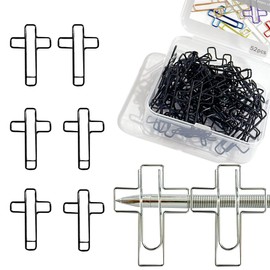 Christian Bible Study Supplies - 50 Cross Paper Clips, 2 Pen Holders, Rust-Resistant Metal, Gift for Church, Sunday School