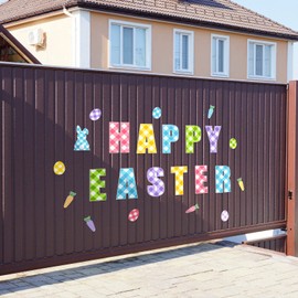 23 Pieces Happy Easter Garage Door Magnets Car Refrigerator Magnets Buffalo Plaid Magnetic Stickers Reusable Holiday Decorations for Easter Garage Door DIY Decor Party Supplies Home Decorations