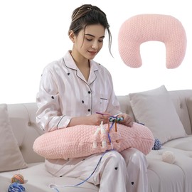 HOMBYS Crochet Pillow for Lap Support,Gaming & Reading Arm Rest Pillow,Soft Lap Desk Pillow with Crochet Cover (Pink)