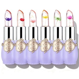 6 Pcs/Set Flower Jelly Lipstick, Temperature Color Change Lip Goss Moisturizer Long Lasting Nutritious Balm Magic Change ph Lipstick,Small Gifts, Mothers Day Gifts, Teacher Appreciation Gifts (Purple)