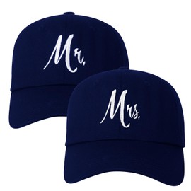 A juego Mr. & Mrs. Gorras de béisbol, regalo de novia, regalo de boda para recién casados, Algodón Azul Marino y Azul Marino, 7 3/4-7 7/8