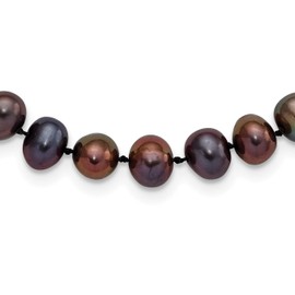 925 Sterling Silver 7mm Black Freshwater Cultured Pearl Chain Necklace 16 inch