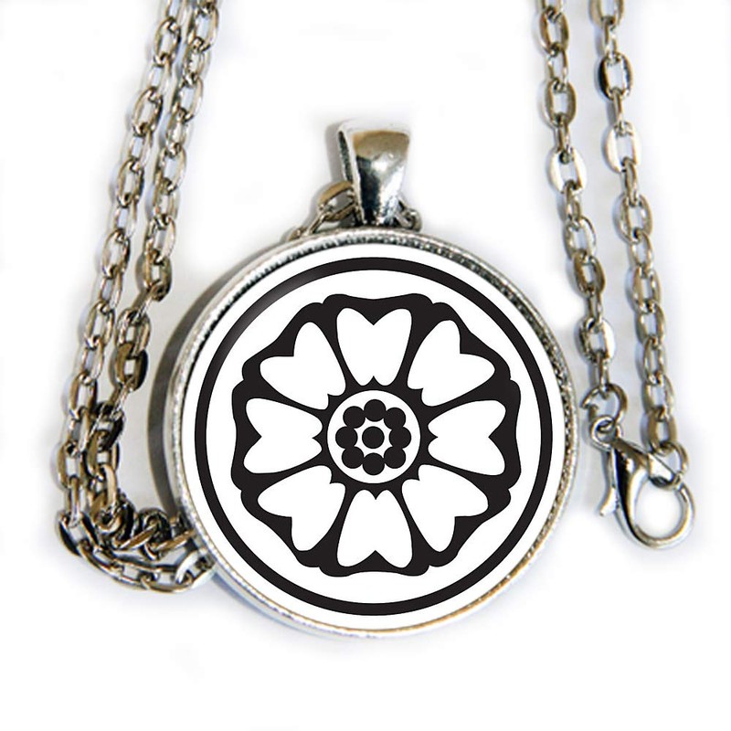 Order of the white lotus inspired glass cab photo pendant