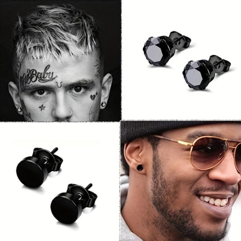 YUWENW 10 Pairs Black Piercing Earrings Stud Earrings Stainless Steel