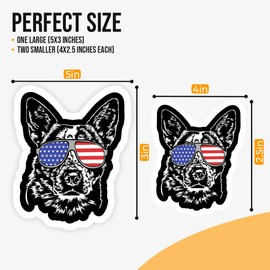 | (3 Pcs) German Shepherd Sticker – Two Sizes [5" & 3"] – Strong Adhesive, Durable, Weatherproof American Patriotic Dog Stickers for Cars, Laptop, Water Bottle and Others