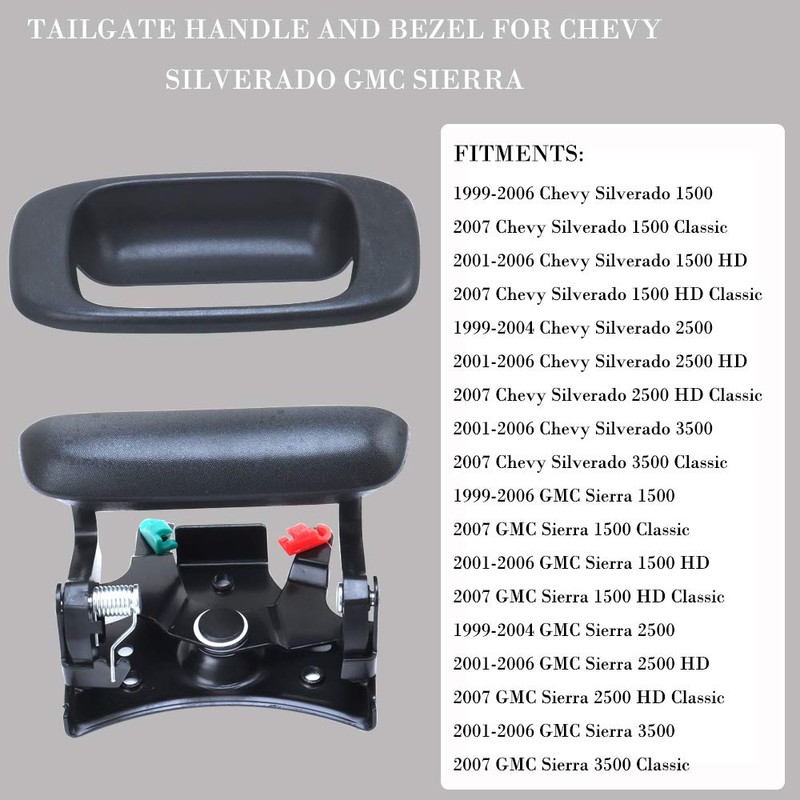 Tailgate Handle Latch and Bezel Trim with 2 Pairs Rod