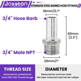 Barbed Hose Fittings, Josaton 10 PCS Stainless Steel 3/4" Hose Barb to 3/4" Male NPT Thread Adapter 3/4 NPT to 3/4 Barb Home Brew Fitting for Water Fuel Air with Hose Clamp