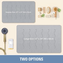 OTHWAY 32"x 20" Stone Bath Mat Large, Diatomaceous Earth Bath Mat for Bathroom Quick Drying Absorbing, Long Non-Slip Diatomite Hard Stone Shower Mat Instant Dry(Light Grey)