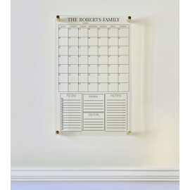 Large Clear Acrylic Monthly Calendar for wall | Dry-Erase Message White Board Calendar Wall Mounted Office Home Family Organization Tools Must Haves School Kids Adult Mom Teen Monthly Weekly ADHD Tool