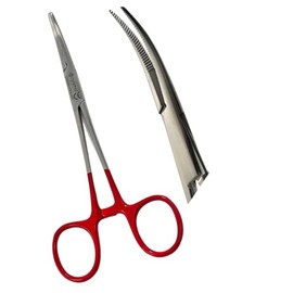 ArTLaB-Dog Pet Ear/Nose Hair Puller Grooming and Tick Removing Hemostat Locking Forceps Pliers, 5.5" (14cm), Straight Curved Forceps (Curved RED Ring 5.5")