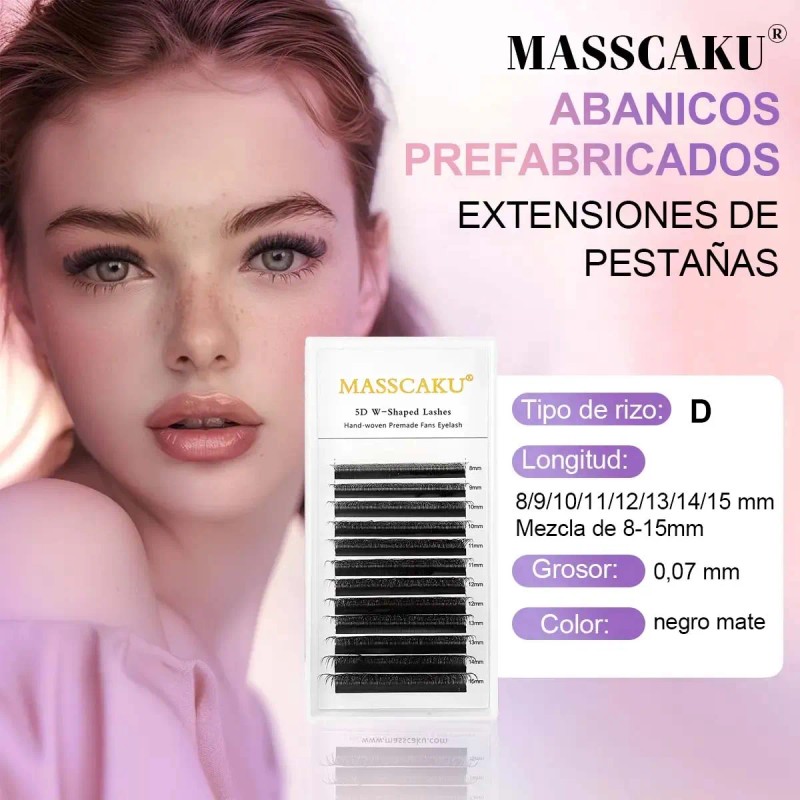Masscaku Extensiones De Pestañas 5d W Shape 8-15mm Mix 0.07d