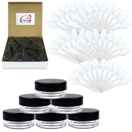 Beauticom 50 Pieces 3G/3ML Clear Plastic Cosmetic Container Jars with Black Lids & 50Pcs Disposable Plastic White Spatulas