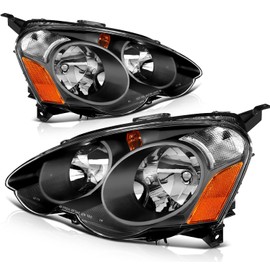 LSAILON Headlight Assembly Replacement Fit For Acura RSX 2002-2004 Black Housing Amber Reflector Clear Lens Driver and Passenger Side 33151-S6M-A01
