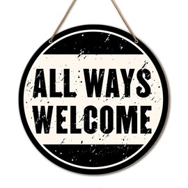 Western Wall Decor for Home, Southwestern Welcome Sign Round Wood Hanging Sign Decorations, Black and White Decor for Porch, Door, Entryway, Housewarming Gifts for New Home Women Men Cowboy Cowgirl
