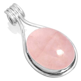 Jeweloporium 925 Sterling Silver Pendant for Women Pink Rose Quartz Stone Costume Silver Pendant Necklace New Year Gift Vintage Jewelry
