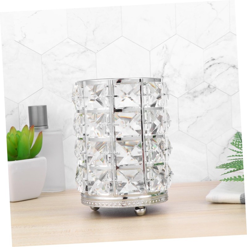 IWOWHERO Makeup Brush Holder Large Silver Hollow Lace Crystal Cosmetics