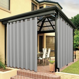 BONZER Waterproof Outdoor Curtains for Patio Porch Pergola Cabana Thick Privacy Wide Grommet Indoor Curtains for Bedroom Living Room, 1 Panel, 110W x 120L inch, Silver