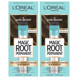 L'Oreal Paris Magic Root Rescue 10 Minute Root Hair Coloring Kit, Permanent Hair Color with Quick Precision Applicator, 100 percent Gray Coverage, 4 Dark Brown, 2 count