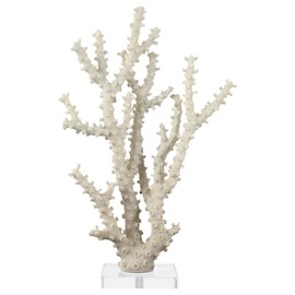 Deco 79 Polystone Coral Decorative Sculpture Home Decor Statue with Clear Acrylic Base, Accent Figurine 9" x 4" x 14", Cream