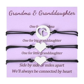 Mother's Day Gifts for Grandma Granddaughter Bracelet from Grandma Grandmother Birthday Gifts from Granddaughter Gifts from Nana Long Distance Grandma Gifts Matching Heart Bracelets 3Pcs Adjustable
