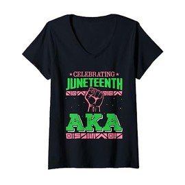 Womens Celebrating Juneteenth AKA Fist Black History Men Women V-Neck T-Shirt