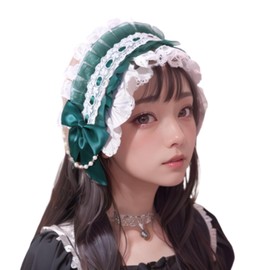 Lolita Headdress Headband Lace Ribbon Gothic Lolita Hair Ornament MoE Maid (Green, Normal)