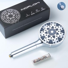 High Pressure Shower head with Handheld 7 Modes, 5” High Flow Hand Held Hydro Rain Showerhead with Stainless Steel Hose and Adjustable Bracket-Premium Chrome - Color: Premium Chrome