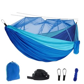 RANIT Camping Hammock with Net, 210T Parachute Nylon Fabric,Single Lightweight Portable Hammocks,Parachute Hammock for Camping, Outdoor Backyard Backpacking,Hiking (Blue)