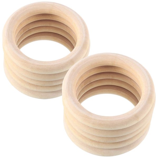 RosewineC Pack of 10 Baby Wooden Rings for Crafts, 70 mm Baby Teether Teething Rings for Babies, Child Care, Wooden Bracelet, DIY Crafts