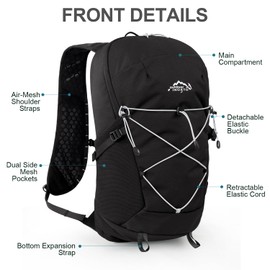 IX INOXTO Hydration Backpack with 2L Water Bladder Bag for Women and Men, 15L Lightweight Pack for Running, Cycling, Camping (Black)