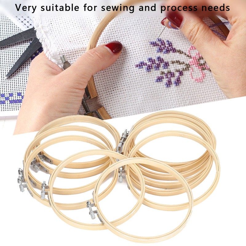 12Pcs Bamboo Embroidery Hoops Adjustable Cross Stitch Frame Circle Sewing