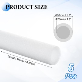 uxcell 5 Pcs Pipe Insulation Foam Tube, 1.1" x 1/5" Hollow Tube Covers Wrap 3.3 Feet for Outdoor Winter Freeze Protection Irrigation Hot Cold Water Pipe, White